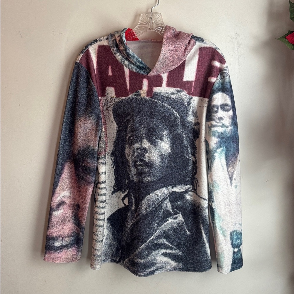 Bob Marley | Graphic Print Hooded Tapestry Style Pullover